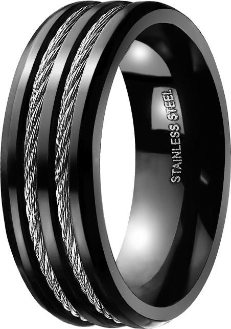 Produktbild Star Piercing Ring schwarz zwei Seile silber (Chirurgenstahl 316L, ohne Messing)