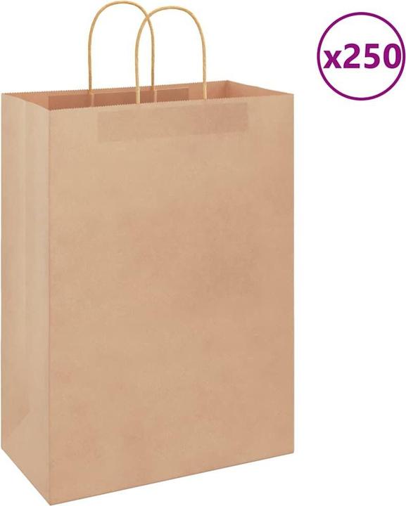 Produktbild VidaXL Kraftpapiertüten 250 Stk. mit Henkel Braun 32x17x44 cm Papiertüte (Geschenktüte, 250 x)