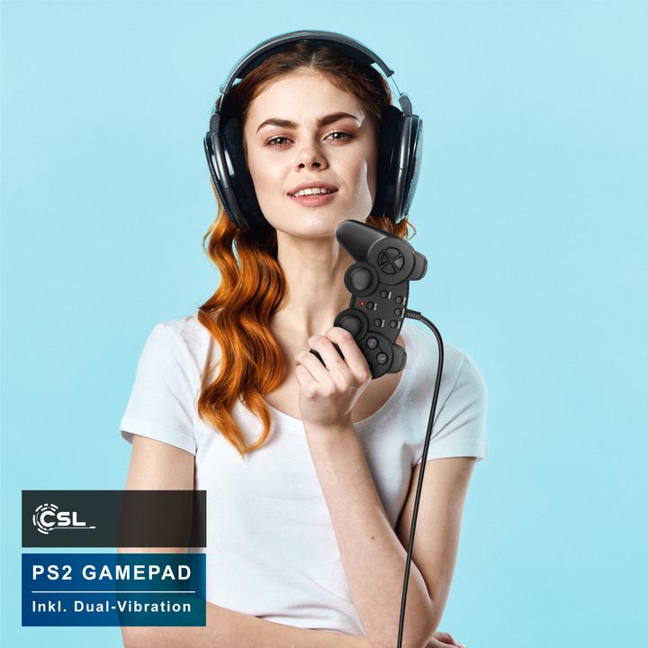 Produktbild CSL 2x PlayStation Controller, PS2 Gamepad mit Dual Vibration (Rumble Effekt), Präzision & Komfort (PS2)