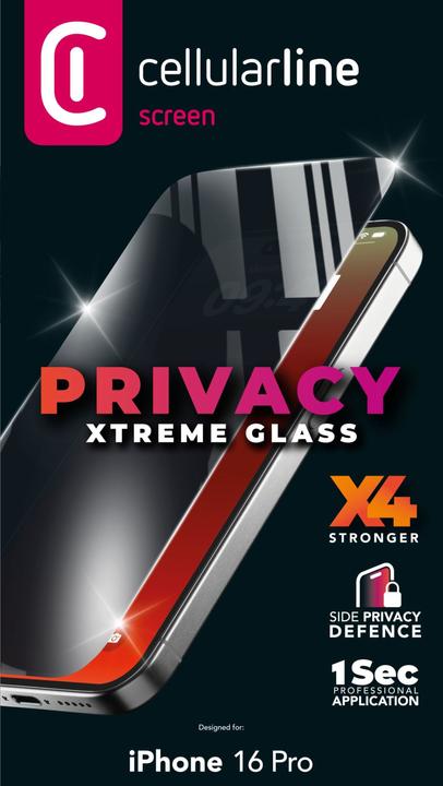 Actual product image Cellularline Xtreme Glass Privacy (1 Piece, Apple iPhone 16 Pro)