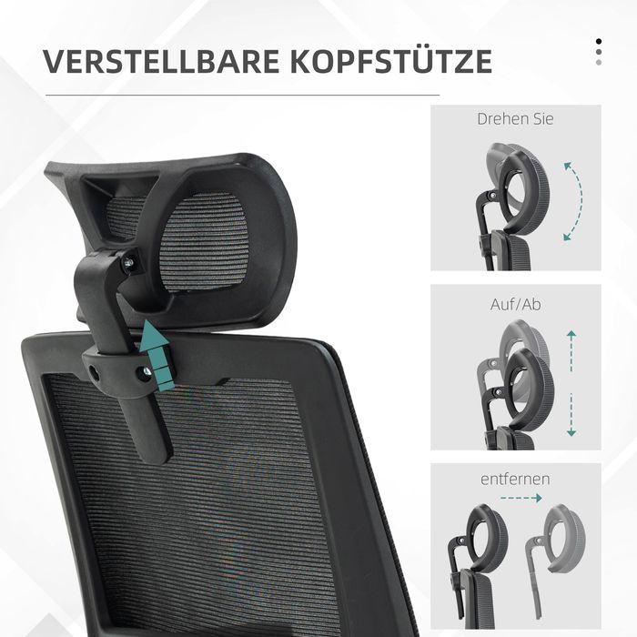 Produktbild Swisshandel24 Vinsetto Bürostuhl ergonomisch, mit Kopfstütze, Armlehnen, Wippfunktion