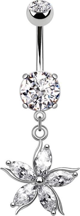 Produktbild Star Piercing Banane silber mit Anhänger Kristallblume (Messing, Chirurgenstahl 316L)