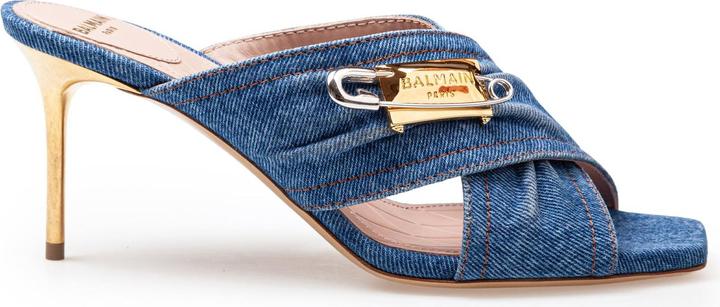 Produktbild Balmain safety mule in denim fabric with applied pin (38)