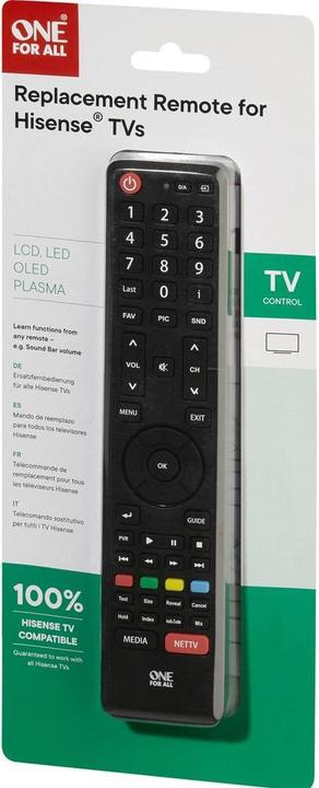 Actual product image One for All Hisense TV Replacement Remote Control (Universal remote control, Infrared)