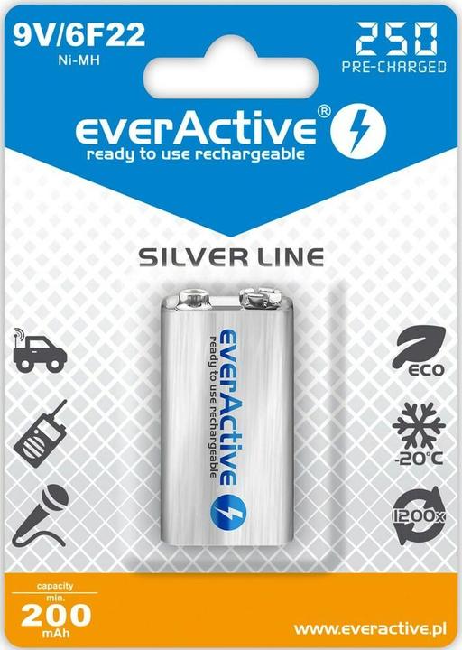 Everactive Rechargeable 6F22 9V 250 mAh (1 pz., 9V Block, 200 mAh)