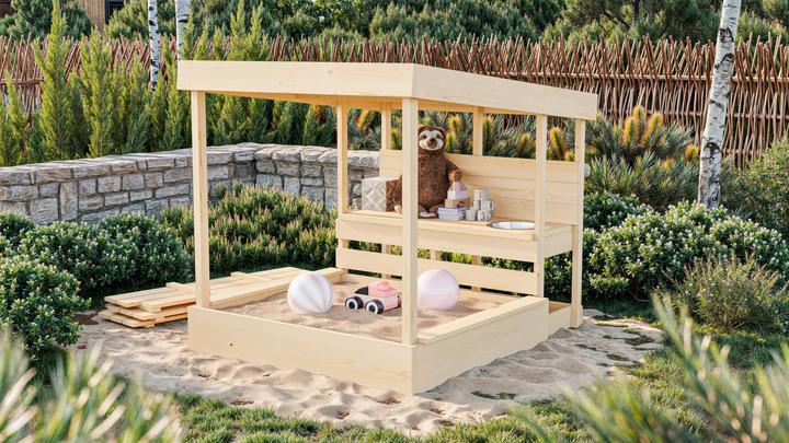 Immagine prodotto Karibu Sandkasten Max mit Dach und Matschküche