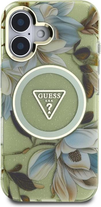 Immagine prodotto Guess Glitter Flowers Triangle Buttons MagSafe case for iPhone 16 green (Apple iPhone 16)
