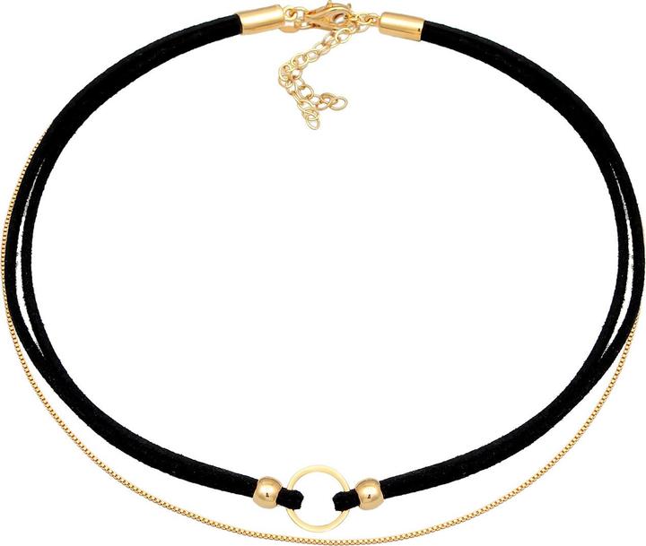 Immagine prodotto Elli Collana girocollo in pelle con catena veneziana in argento 925 (Argento 925, Ecopelle, Nessuna pietra, 32 cm)