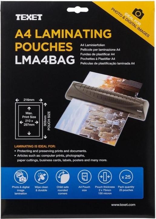 Actual product image Texet Laminating films A4 pack of 25 (A4, 25 Piece, 150 µm)