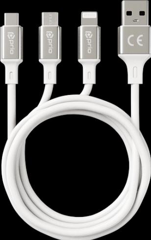 Produktbild prio 3in1 Micro USB & USB C & Lightning zu USB A Kabel 3A 1,2m weiss (1.20 m)