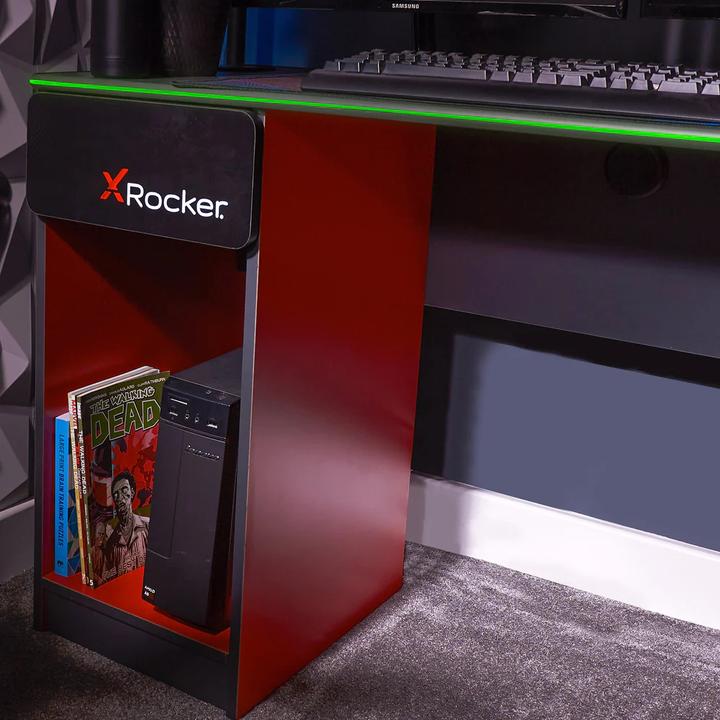 Image du produit X Rocker Bureau de jeu Carbon-Tek avec chargeur sans fil et éclairage LED Gris/Rouge