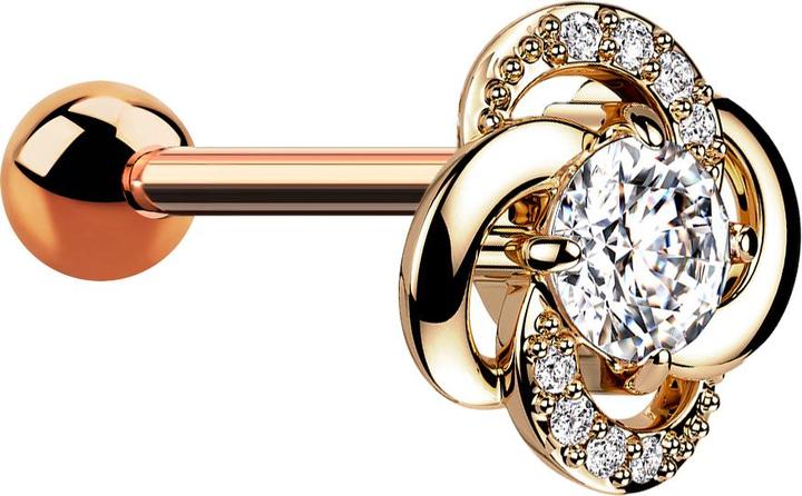 Actual product image Star Piercing Micro Barbell rosegold mit Kugel und Blume gorsser Kristall mittig (Surgical steel 316L, Brass)