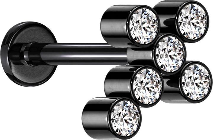 Image du produit Star Piercing Micro Labret femelle noir croix six cristaux argentés (sans laiton, Titane G23)