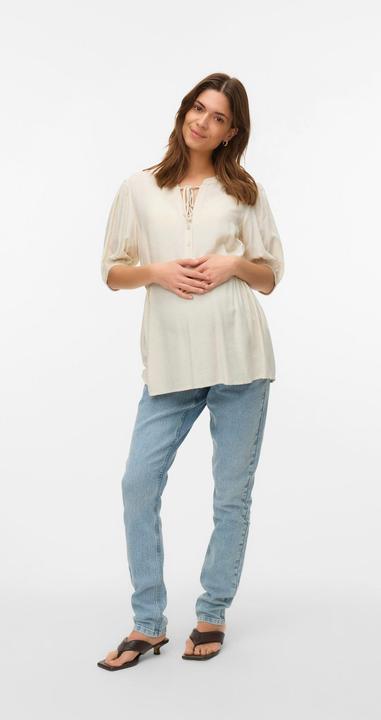 Produktbild Mamalicious Normal geschnitten Mandarin Kragen Elastische Bündchen Ballonärmel Top Bluse (M)