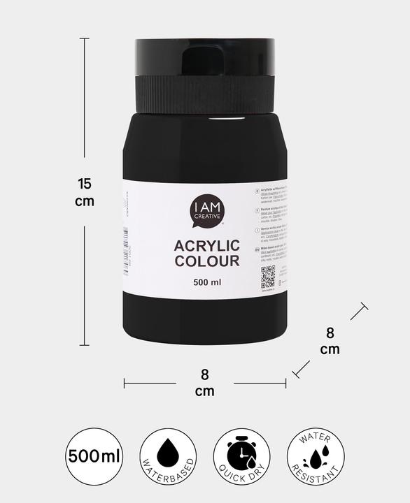 Produktbild I Am Creative Basic Acryl, Acrylfarbe auf Wasserbasis, 500 ml (Schwarz, 500 ml)