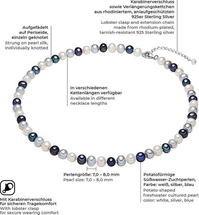 Actual product image Valero Pearls Ladies Sterling Silver Freshwater Cultured Pearl Multicolour - 2244 (Sterling Silver, 60 cm)