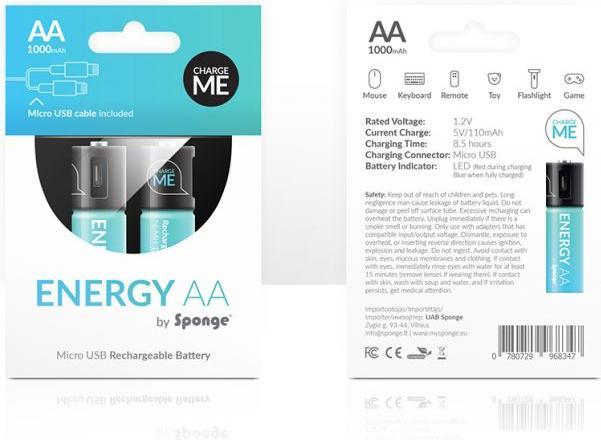 Actual product image Sponge Batteries Energy AAA 450mAh (1 pcs., AAA, 450 mAh)