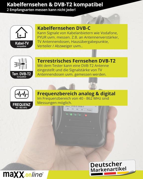 Produktbild Maxx.onLine Signaltester für DVB-C/DVB-T Kabelfernsehen