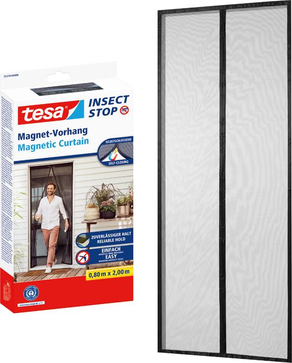 tesa Insektenschutz Magnetvorhang für Balkon- und Terrassentüren, selbstschliessend, Montage ohne Bohren