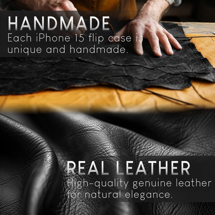 Produktbild Nalia Echt Leder Flip Case Hülle mit Magnetverschluss (Apple iPhone 15)