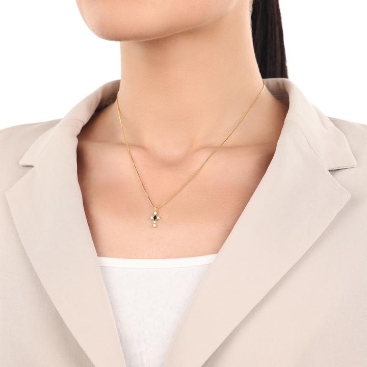 Actual product image Amor pendant for ladies, gold 375, zirconia synth. | cross (Gold 375, 9 ct)