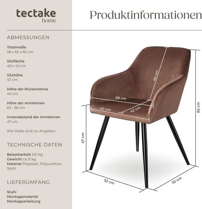 Image du produit tectake Chaise MARILYN Effet Velours Style Scandinave