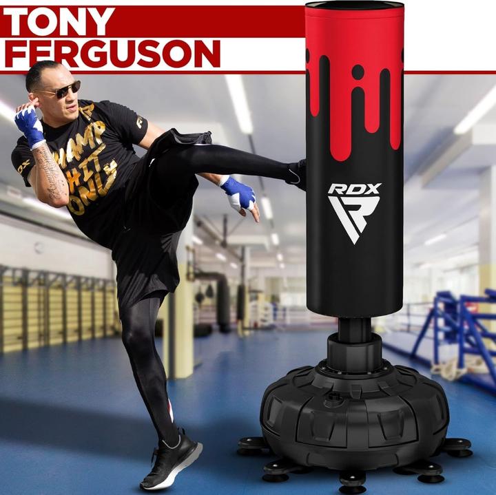 Actual product image Rdx Free Standing Punch Bag F9 Red/Black - 6ft + Bag Mitts F9 Red/Black (180 cm)