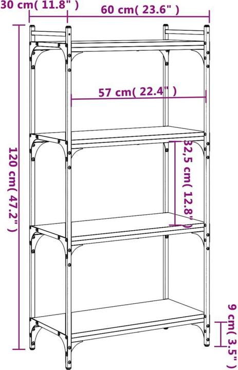 Produktbild VidaXL Bücherregal 4 Böden Schwarz 60x30x120 cm (60 x 30 x 120 cm)