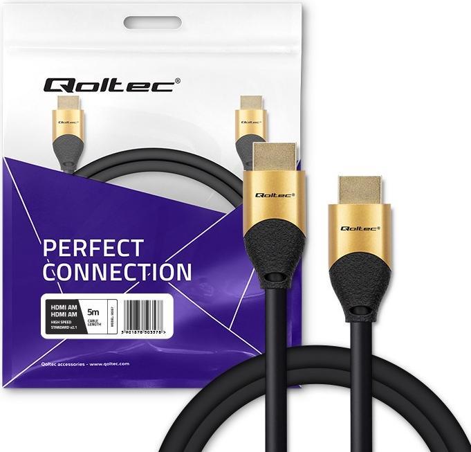 Productafbeelding Qoltec kabel HDMI v2.1 Ultra hoge snelheid 8K | 60Hz | 26AWG | GOUD | 5m (5 m, HDMI)