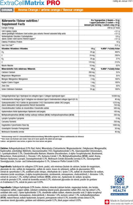 Nährwerte und Zutaten Swiss Alp Health Pro Drink (20 Stück, Beutel, 469 g)