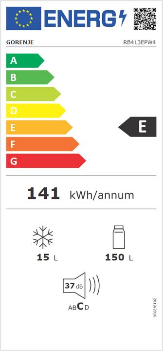 Energy Label Gorenje RB413EPW4 Freestanding refrigerator with freezer compartment - white (165 l)