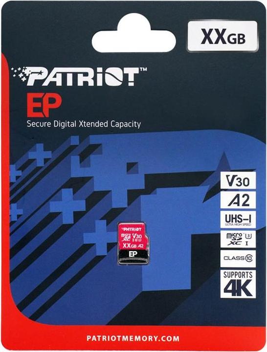 Actual product image Patriot EP Pro A2 Micro SDXC 128GB 90/80 MB/s V30 U3 Class10 (128 GB, microSDXC, U3)