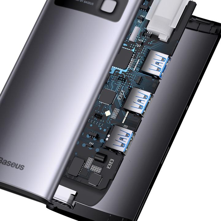 Image du produit Baseus Metal Gleam Series 6-in-1 Multifunctional Type-C HUB Docking Station Gray Type-C to HDMI*1+USB3.0*3 (USB-C, 6 Ports)