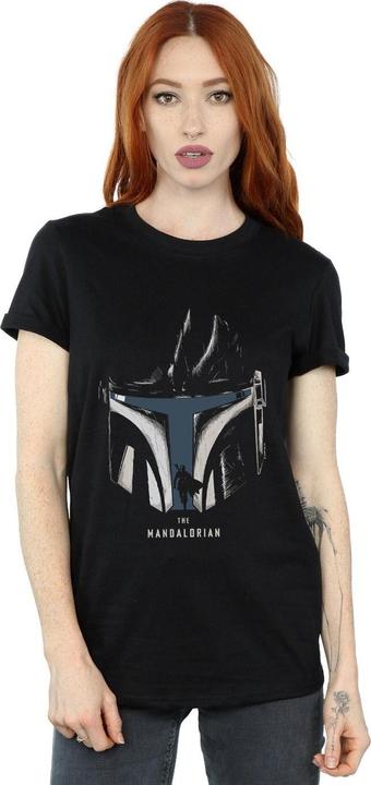 Actual product image Star Wars Womens/Ladies The Mandalorian Helmet Silhouette Cotton Boyfriend T-Shirt (M)