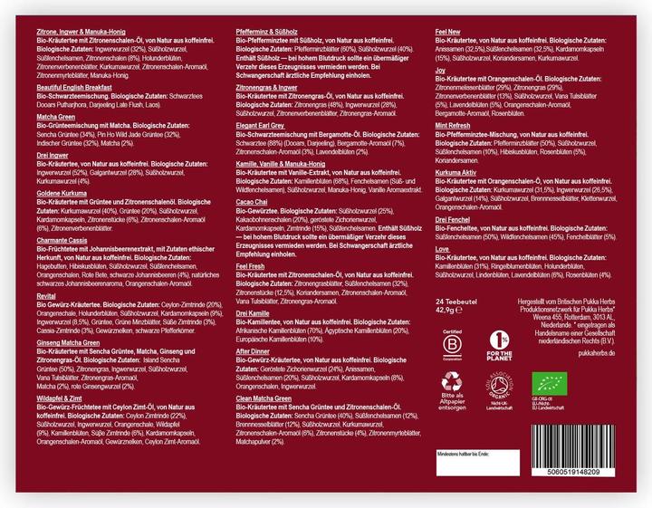 Nährwerte und Zutaten Pukka Wohlfühlkalender
