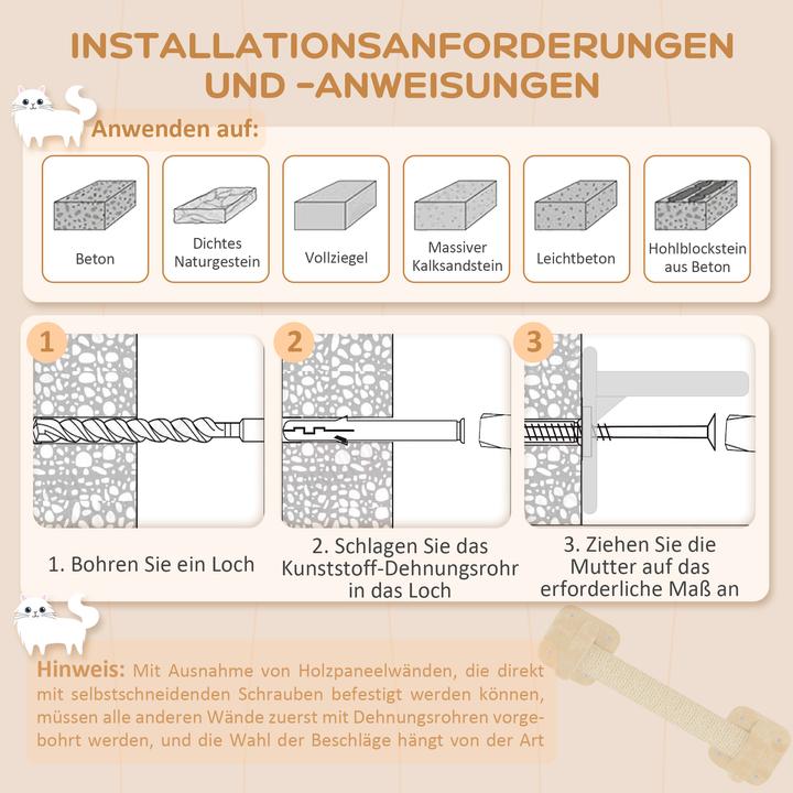 Image du produit PawHut Katzen Kletterwand Set Spanplatte, Plüsch Beige (54 cm, Beige+Blanc crème)
