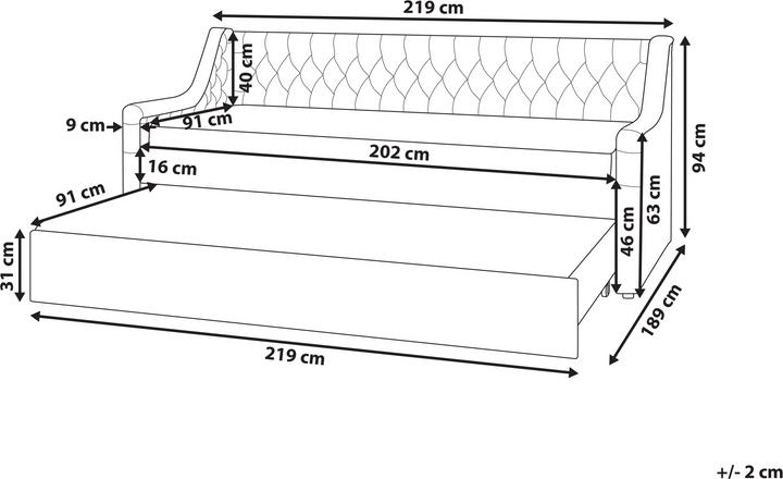 Produktbild Beliani Tagesbett ausziehbar Samtstoff grau Lattenrost 90 x 200 cm MONTARGIS (90 x 200 cm)