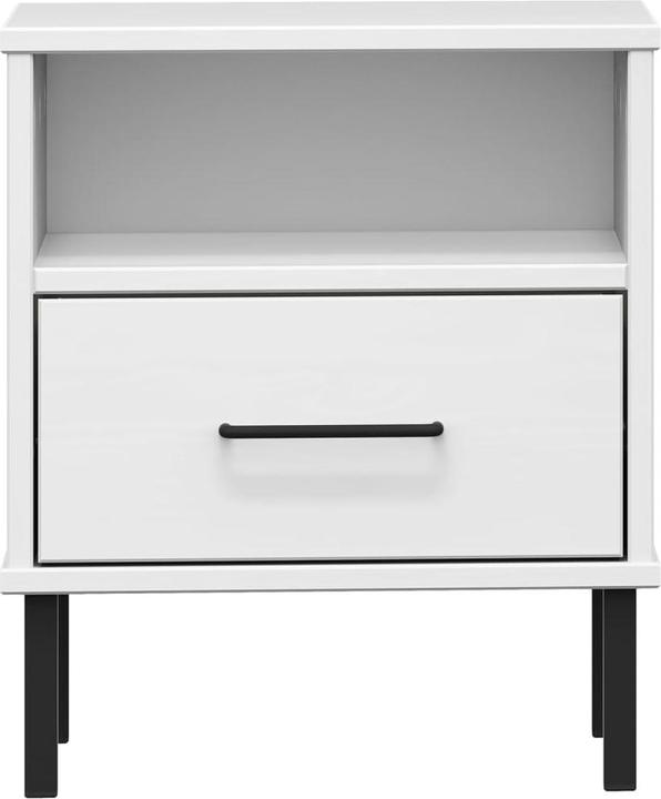 Produktbild VidaXL Nachttisch OSLO mit Metallbeinen Weiss Massivholz