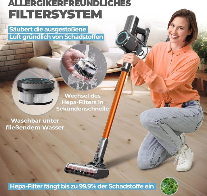 Immagine prodotto KLAMER Akkustaubsauger, 420 Watt, 2 Akkus und mit verschiedenen Aufsätzen