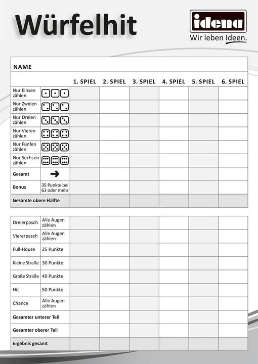 Actual product image Idena Dice hit 2 blocks large font FSC mix