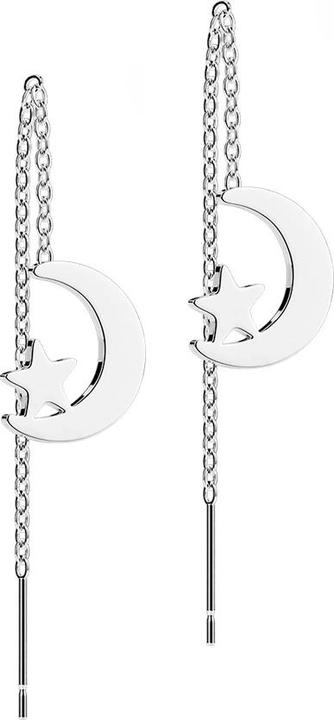 Actual product image Star Piercing Stud Earrings Silver Free Falling Moon and Star (without brass, Surgical steel 316L)