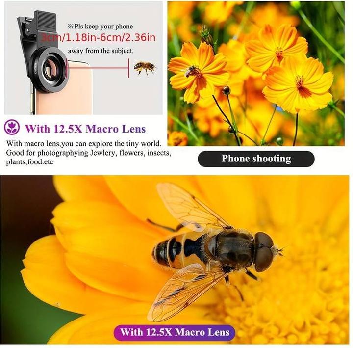 Actual product image PhoneLook APEXEL Smartphone Camera Lens Attachment 2 in 1 Ultra Wide Angle 0.45x Lens & Super Macro Lens