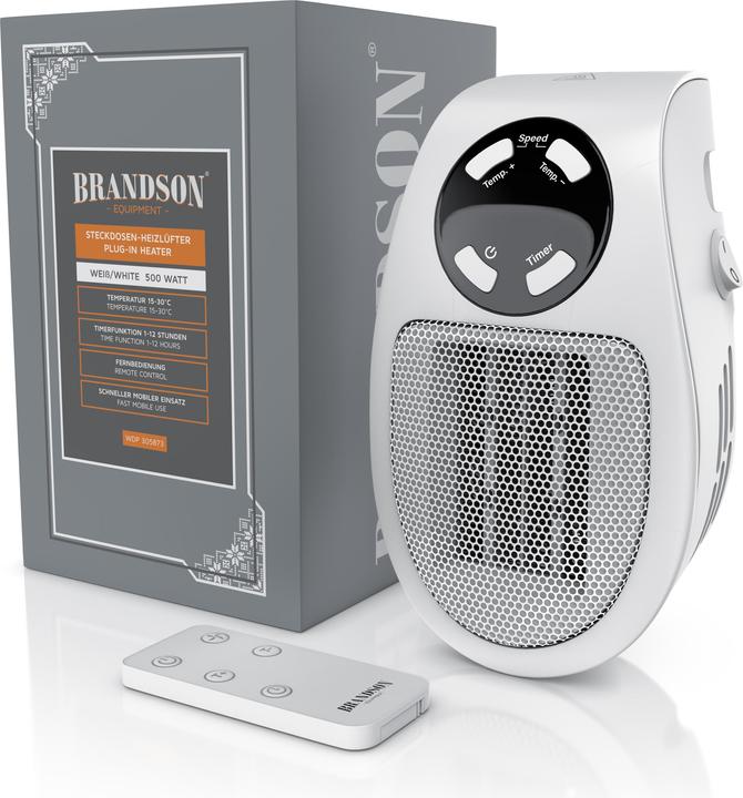 Immagine prodotto Brandson Mini termoventilatore da 500 W, termoventilatore da bagno in ceramica con controllo della (500 W)