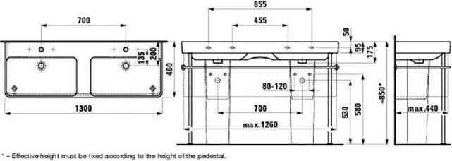 Produktbild Laufen Doppelwaschtisch PRO S 1300x460mm m ÜL 1 HL-Ausf. weiss LCC (460 mm, 1300 mm)