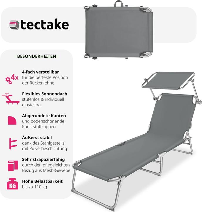 Actual product image tectake Sun lounger with sun shade (190 cm)