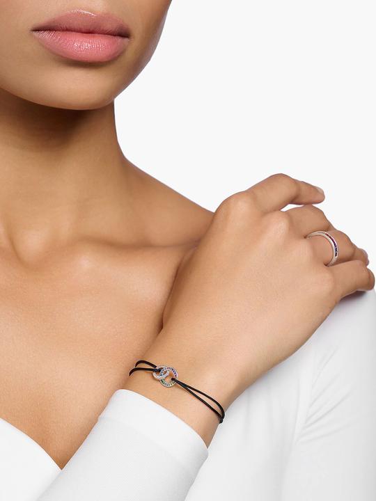 Actual product image Thomas Sabo Textile Bracelet Black with Two Rings Coloured Stones Silver Blackened (22 cm, 925 silver)