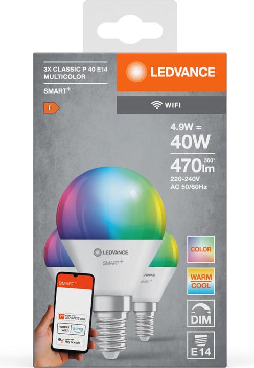 Immagine prodotto Ledvance Mini lampadina (E14, 4.90 W, 470 lm, 3 x, F)