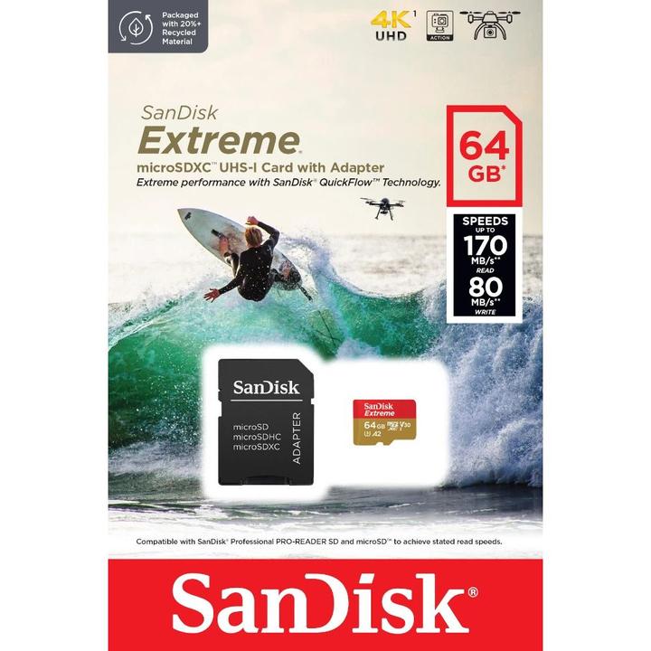 Produktbild SanDisk Extreme (64 GB, microSDXC, U3, UHS-I)