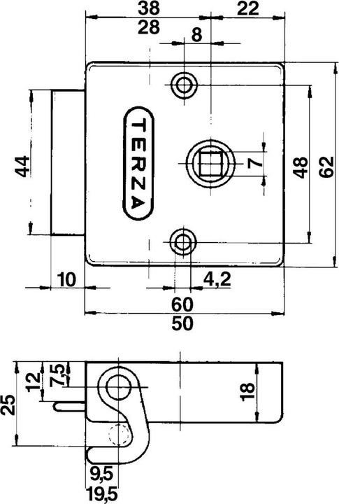 Image du produit Terza Serrures d'armoire à crémone pour montage à la presse (Demi-cylindre à bouton rotatif)