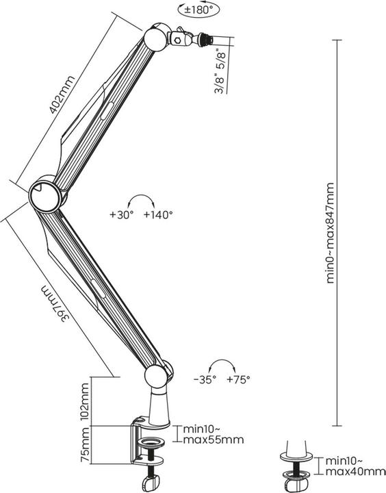 Actual product image Wiltec Microphone arm 80cm articulated arm table mount 3/8" & 5/8" microphones Studio